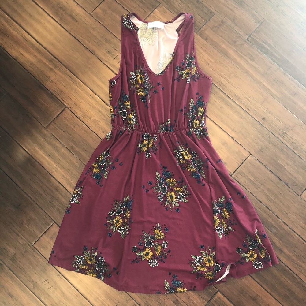French Grey Maroon Floral Dress M